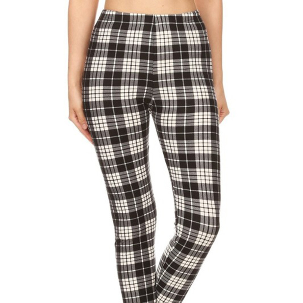 Black White Plaid Pattern Fashion Lined Leggings